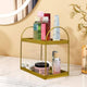 Go Hooked 2-Tier Metal Standing Rack - Bathroom Countertop Organizer | Vanity Tray | Cosmetic Makeup Storage | Spice Rack | Golden Tiered Shelf