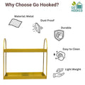 GoHooked golden metal 2-tier standing rack for bathroom countertop organizer, vanity tray, cosmetic storage, or spice rack.