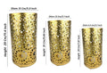 GoHooked Set of 3 golden metal decorative bedside table lamps with intricate cut-out patterns. Art Deco style.