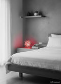 Go Hooked golden metal star table lamp with red light, 11 inch, perfect for bedroom decor.