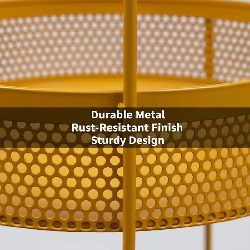 Go Hooked golden metal 2-tier round storage basket with perforated sides and sturdy design.