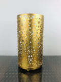 GoHooked golden metal bedside table lamp with intricate cutout pattern, Art Deco style, touch switch, rust resistant.