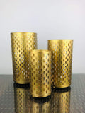 GoHooked set of 3 golden metal table lamps with cut-out patterns, Art Deco style, perfect for bedrooms and living rooms.