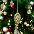 GoHooked golden pine cone Christmas ornaments with glitter accents, pack of 6.