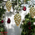 Go Hooked golden pine cone Christmas ornaments with glitter accents, pack of 6.
