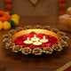 Go Hooked Golden Rose Urli Bowl for Decoration â€“ 29 cm Handcrafted Metal Centerpiece with Floral Border, Floating Candle & Flower Bowl for Diwali, Pooja, Wedding & Home DÃ©cor