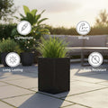 GoHooked Grak Pot, extra large tall square grey polymer planter with ribbed texture, suitable for indoor/outdoor plants.
