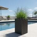 GoHooked Grak Pot, 10x16 inch tall square grey polymer planter with granite ribbed design, ideal for indoor/outdoor plants.