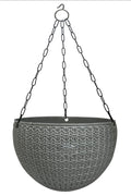 GoHooked gray plastic Oslo hanging pot with metal chain, woven texture, 7.5 inch diameter