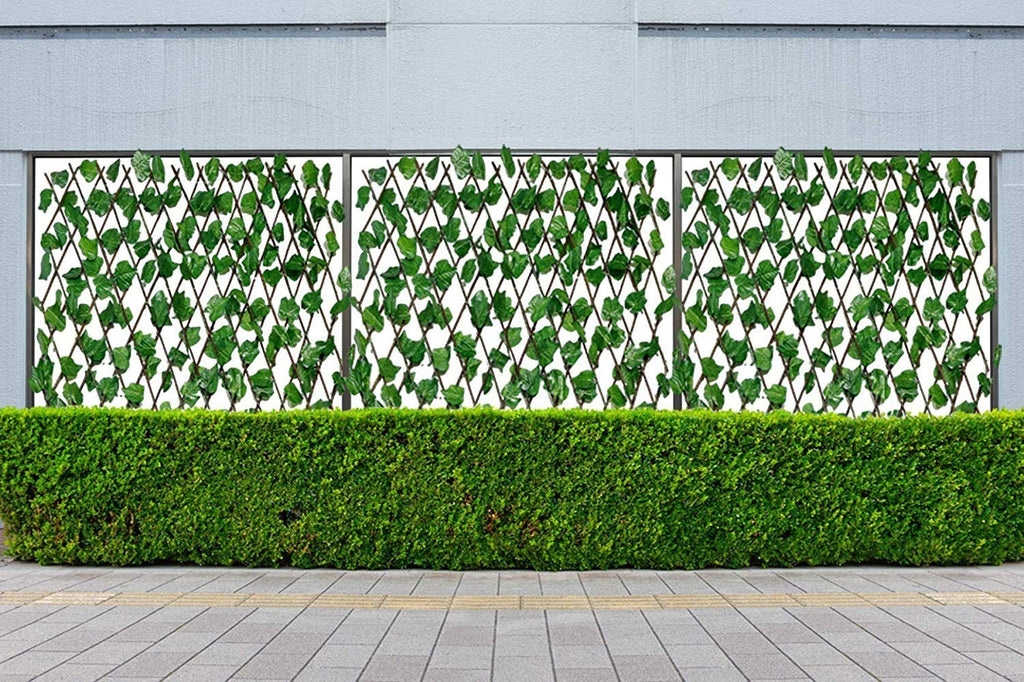 GoHooked green artificial ivy fence, expandable plastic trellis for outdoor decor, 2 pack