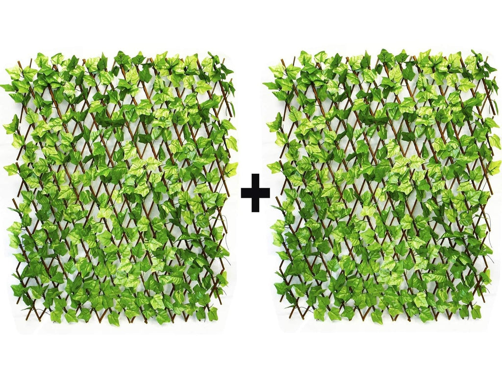 GoHooked green artificial ivy fence, expandable plastic trellis for outdoor decor, pack of 2