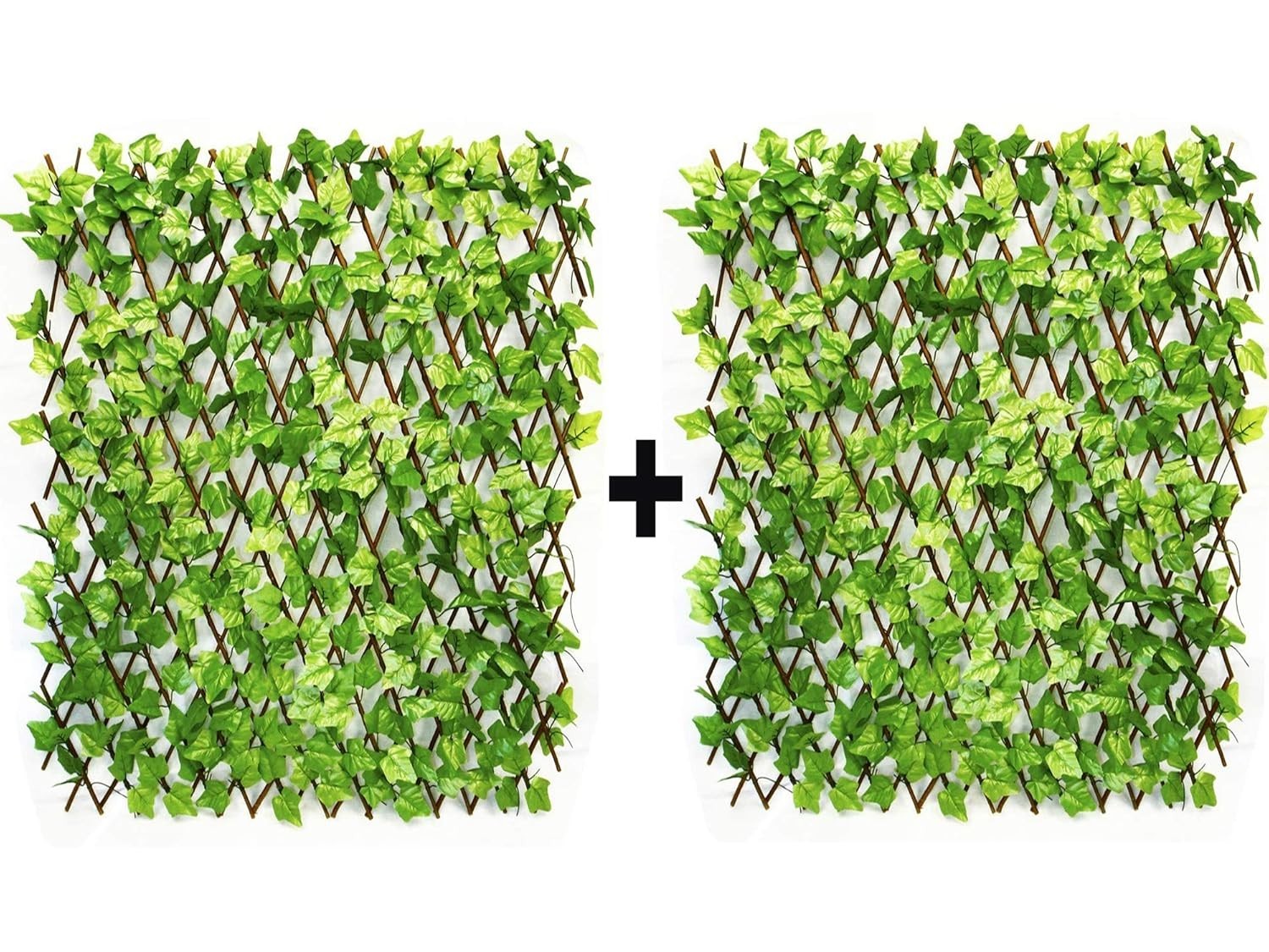 GoHooked green artificial ivy fence, expandable plastic trellis with realistic leaves for outdoor decor. Pack of 2.