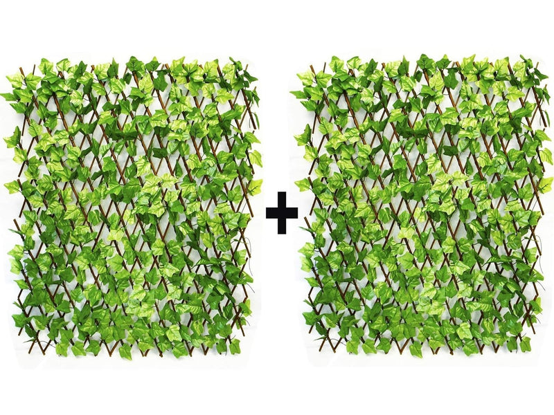 GoHooked green artificial ivy fence, expandable plastic trellis with realistic leaves for outdoor decor. Pack of 2.