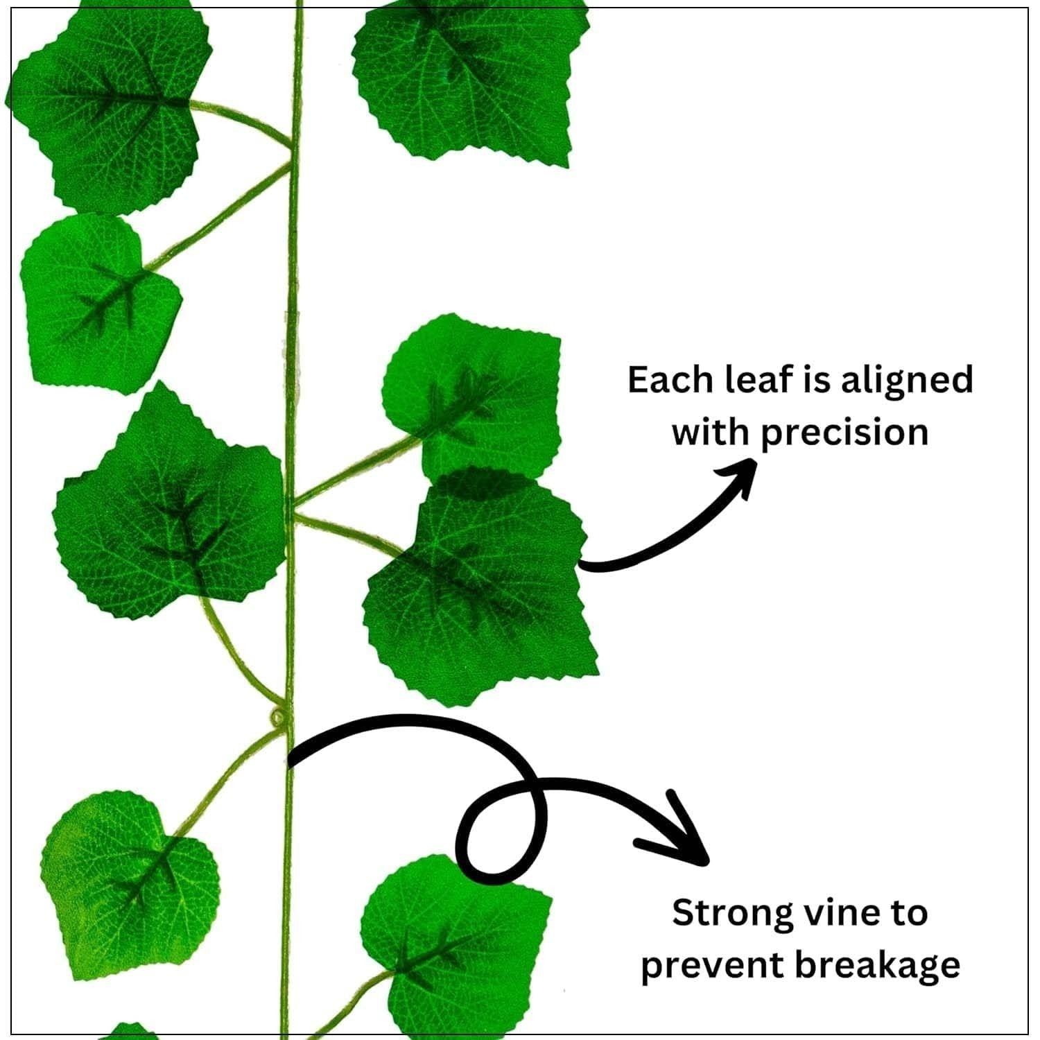 GoHooked green plastic linden leaf artificial creeper garland with detailed veins, 7 ft long, pack of 3.