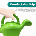 GoHooked green plastic dinosaur watering can with comfortable grip for kids, 1 liter capacity.