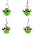 GoHooked green plastic hanging pot with woven texture, 7.1 inch diameter, filled with artificial flowers.