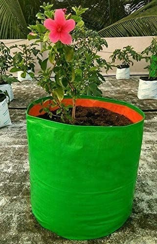 GoHooked green HDPE grow bag, 9"x9", pack of 2, with orange interior, for terrace gardening.