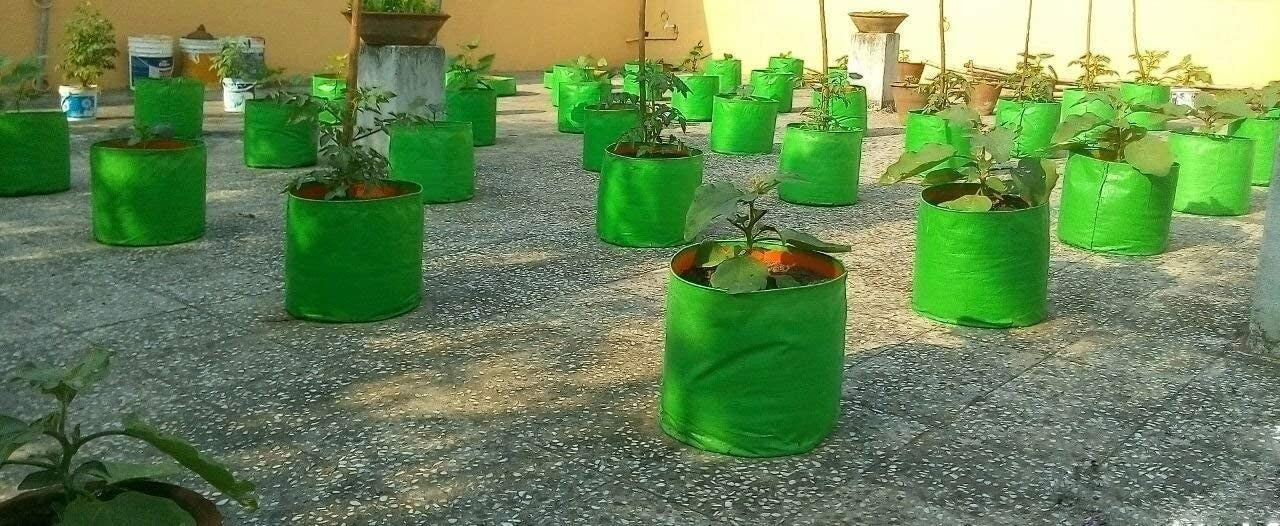 GoHooked green UV treated HDPE grow bags, 18"x18", pack of 2, for terrace and balcony gardening.