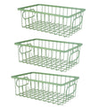 GoHooked green metal wire grid storage baskets with handles, set of 3, 10 inch size.