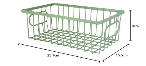 GoHooked green metal wire grid storage basket bin with handles, 10" length