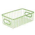 GoHooked green metal wire grid storage basket with handles, 10 inch multipurpose organizer bin