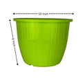 GoHooked 10-inch green plastic Duro flower pot with vertical ribbed texture. Lightweight and durable for indoor/outdoor gardening.