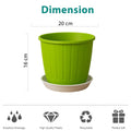 GoHooked green plastic planter pot with drainage tray, 8 inch diameter, 16 cm height. Ideal for indoor/outdoor gardening.