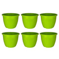 GoHooked pack of 6 green 10-inch plastic duro flower pots with vertical ribbed design for indoor/outdoor gardening.