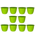 GoHooked 10-inch green plastic Duro flower pots, pack of 10. Lightweight, durable, and modern design for indoor/outdoor gardening.