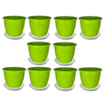 GoHooked 10 green 8-inch plastic flower pots with matching trays. Durable, BPA-free polypropylene planters for indoor/outdoor gardening.