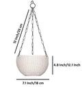 GoHooked green plastic hanging planter with woven texture, chain, and dimensions 7.1 x 4.8 inches.
