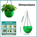 GoHooked green plastic hanging planter with metal chain, 8.5 inch diameter, 5.8 inch height.
