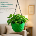 Go Hooked green crystal plastic hanging planter with woven texture and metal chain. Ideal for home garden balcony.