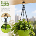 GoHooked round green plastic hanging planter with diamond pattern and sturdy black metal chain for balcony gardening