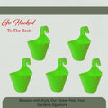 GoHooked set of 5 green plastic hanging planters, 22 cm diameter, 17 cm height, ideal for balconies and vertical gardens.