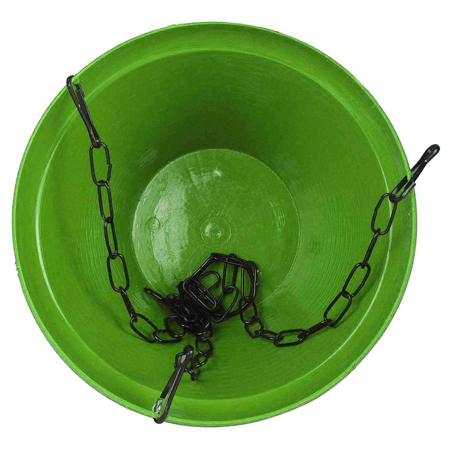 Go Hooked 9-inch round green plastic hanging pot with black chain for indoor/outdoor gardening