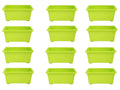 GoHooked pack of 12 green rectangular plastic plant pots, 35cm, ideal for home, window display, and garden.