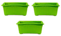 GoHooked set of 3 rectangular green plastic plant pots with ribbed texture and raised base. Ideal for home or garden.