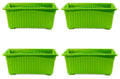 GoHooked set of 4 green rectangular plastic plant pots with ribbed texture and drainage holes.