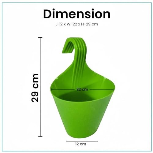 GoHooked green plastic railing planter, 8" L x 5.5" W x 6" H, with hook for balcony gardening.