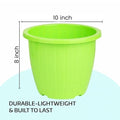 Go Hooked 10-inch green plastic planter pot, lightweight and durable for indoor/outdoor gardening.
