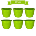 GoHooked 6 pack of 10-inch green plastic planters with a ribbed design, suitable for indoor and outdoor gardening.