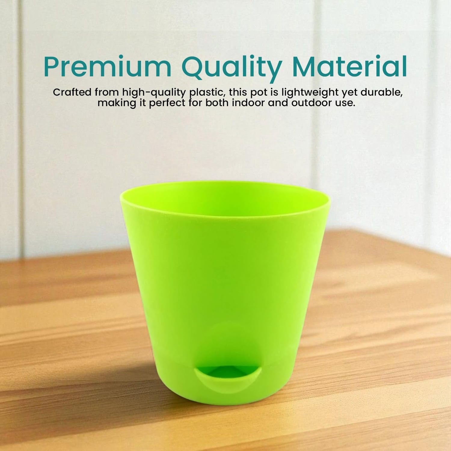 GoHooked green plastic planter pot with a self-watering reservoir, perfect for indoor or outdoor use.