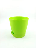 Go Hooked green plastic planter pot with self-watering feature, 11cm diameter, set of 2