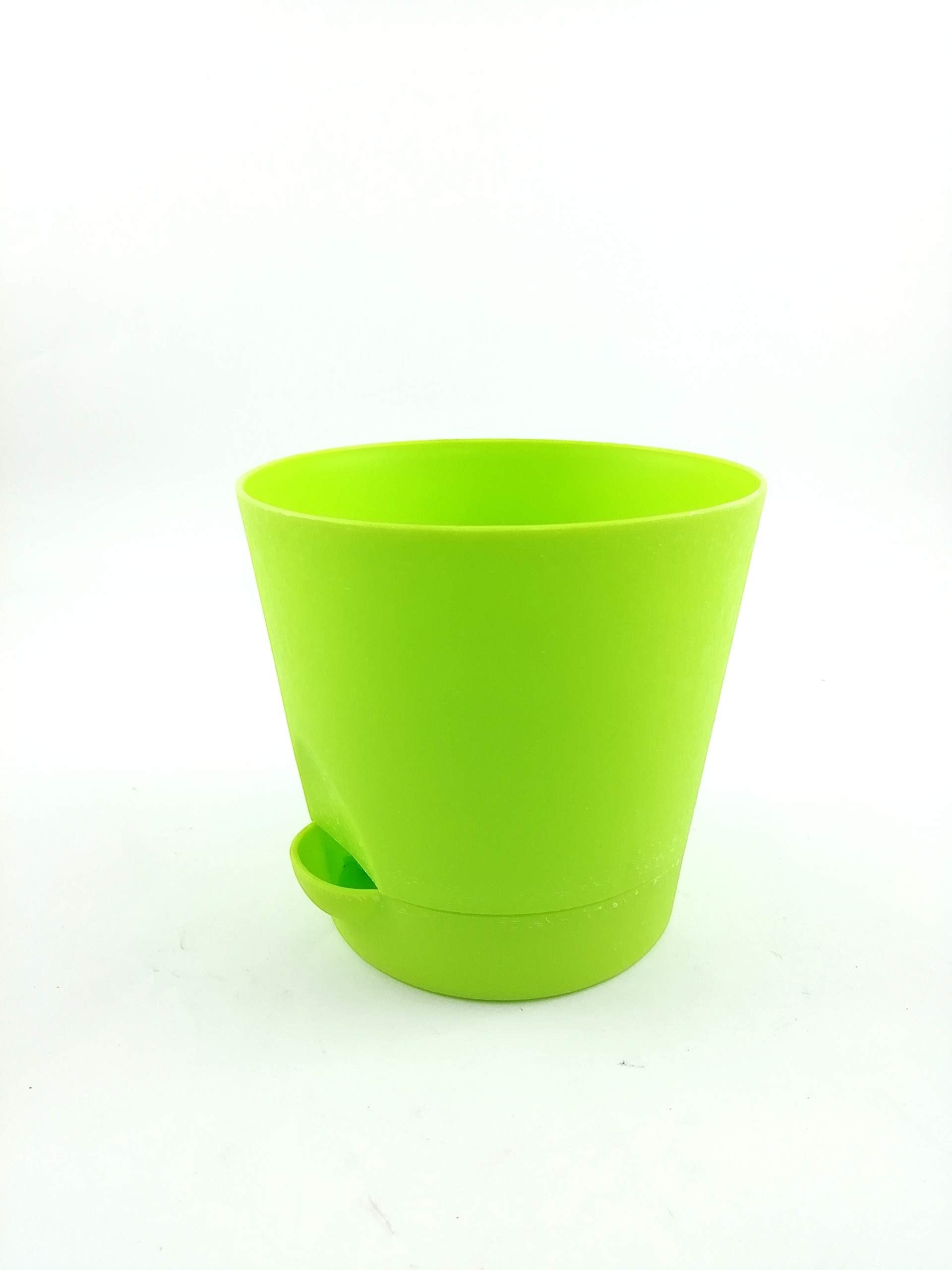 Go Hooked green plastic planter pot with self-watering feature, 11cm diameter, set of 2