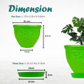Go Hooked green plastic planter pot with embossed floral design, 6 inch size, includes matching saucer tray.