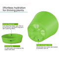 GoHooked green plastic planter with saucer reservoir and mesh drainage holes for self-watering.