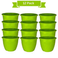 Go Hooked 10-inch green plastic planters, pack of 12. Lightweight, durable, and suitable for indoor/outdoor use.