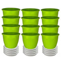 GoHooked 12-pack of 8-inch green plastic planters with matching trays for indoor/outdoor gardening.