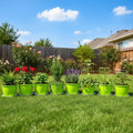 GoHooked 8-inch green plastic planters with trays, set of 8, for indoor/outdoor gardening.